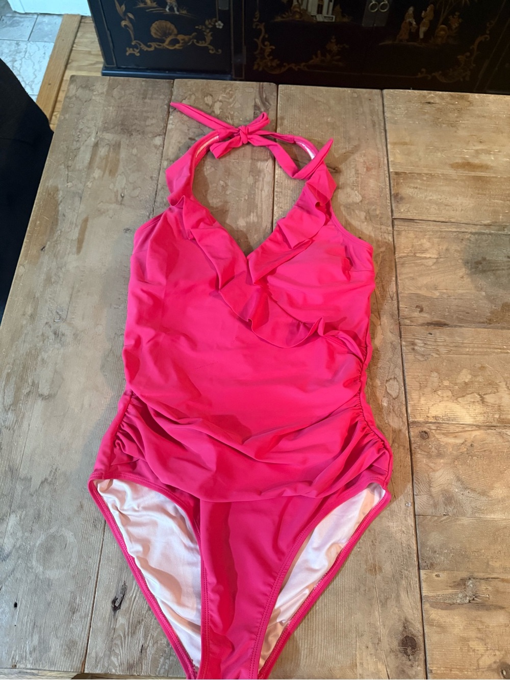 Cupshe Hot Pink Ruffle Halter One-Piece Swimsuit